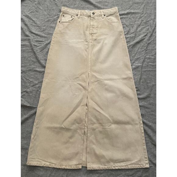 New TOPSHOP Womens Size 6 Beige Denim Low Slung Maxi Skirt - Picture 2 of 12